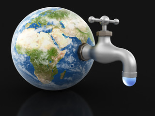 3d globe with water tap. image with clipping path