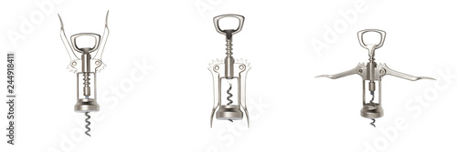 Fotografía Set of three stages of glossy metal wine bottle opener