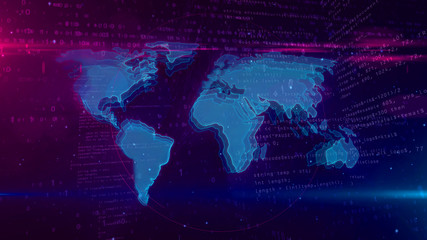 global network cyberspace concept with world map 3d illustration