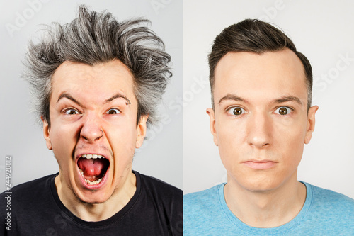 Two Young Men On The Left Before The Haircut With Long Gray Hair