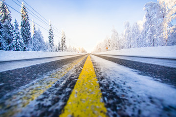 Wall Mural - Winter road view from Finland.