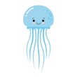 Vector illustration of cartoon funny blue jellyfish isolated on white background. Kawaii
