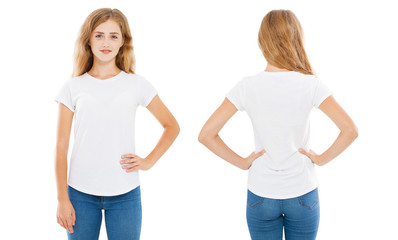 Wall Mural - front back views t shirt isolated on white background, t-shirt collage or set,girl shirt