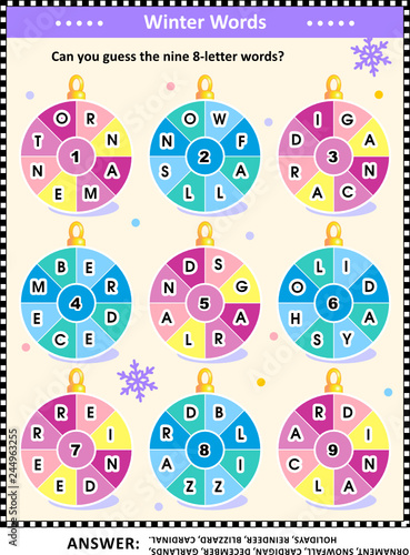 Christmas Or New Year Word Puzzle English Language With Winter