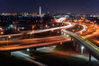 Washington DC at night from an aerial vantage point with traffic