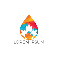 Water drop and maple leaf logo design. built in water drop maple leaf icon design template.