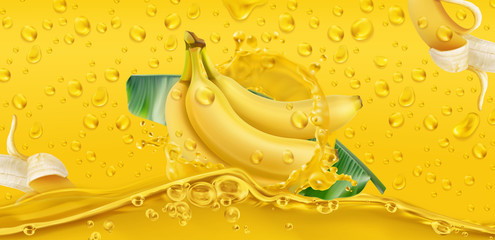 Wall Mural - Yellow drops. Banana, tropical fruit. 3d realistic vector