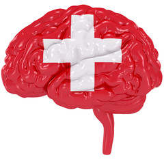 3D Human brain is colored flag of Switzerland