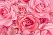 Close Up Top View Of Pink Petal Flowers Background For Valentine's Day 14 February , Mother Day And International Women Day Concept