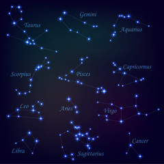 Wall Mural - a set of zodiac constellation on a dark background, starry sky, horoscope, astrology, esotericism, p