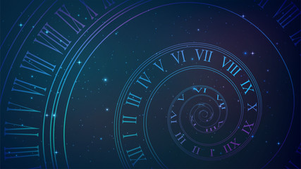 Wall Mural - background with spiral dial, clock in space. time, eternity, universe metaphor