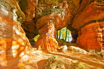 Sticker - Altschlossfelsen im Dahner Felsenland im Herbst - Altschlossfelsen rock in Dahn Rockland, Germany