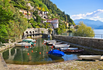 Canvas Print - Cannero Riviera alter Hafen am Lago Maggiore in Norditalien - Cannero Riviera old harbour on Lago Maggiore