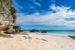 Rock formations and the sandy beach at Horseshoe Bay, on the island of Bermuda