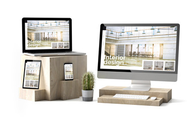 Poster - wooden cubes devices isolated responsive interior design website