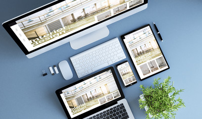 Wall Mural - top view blue devices interior design