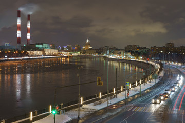 Wall Mural - Night industrial Moscow cityscape. Long exposure image.