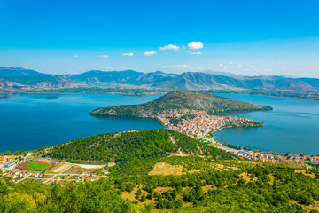 Sticker - Aerial view of greek town Kastoria surrounded by Orestiada lake