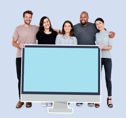 Poster - Diverse people with a blank computer screen mockup