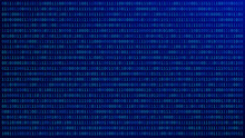01 Or Binary Numbers On The Computer Screen On Blue Monitor Background Metrix, Digital Data Code In Hacker Or Security Technology Concept. Abstract Illustration
