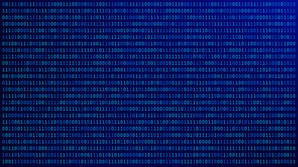 01 or binary numbers on the computer screen on blue monitor background metrix, Digital data code in hacker or security technology concept. Abstract illustration