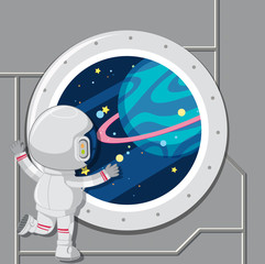 Wall Mural - An astronaut looking out of space window