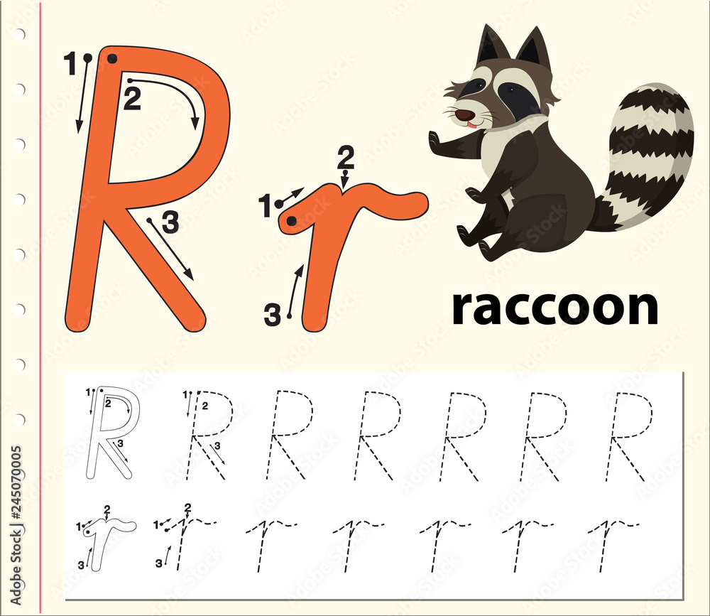 Letter R tracing alphabet worksheets Stock Vector | Adobe Stock