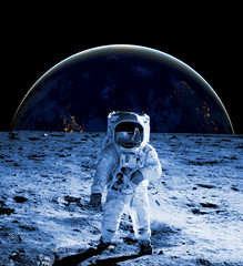 Wall Mural - astronaut walk on the moon wear cosmosuit. future concept