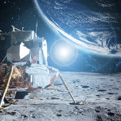 Wall Mural - view to planet earth from moon surface b. elements of this image furnished by nasa
