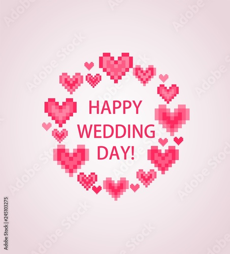 Greeting Card With Text Happy Wedding Day And Abstract Hot Pink