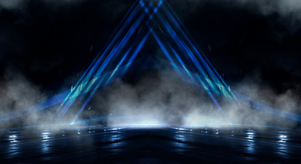 Wall Mural - product showcase spotlight background. clean photographer studio. abstract blue background with rays