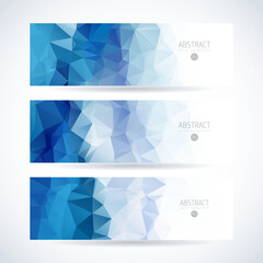 vector blue ice design template set of banner, header for website with triangle geometric background