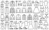 Fototapeta  - Woman and man clothes and accessories collection - fashion wardrobe - vector icon outline illustration
