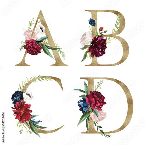 floral alphabet set letters a b c d with flowers