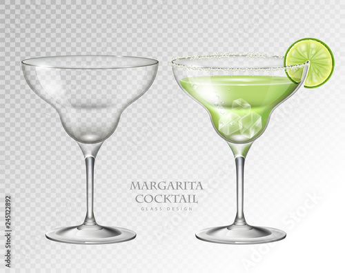 Fotografía Realistic cocktail margarita vector illustration on transparent background
