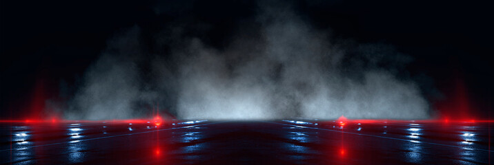 Wall Mural - background wall with neon lines and rays. background of an empty dark corridor, parking, airport wit
