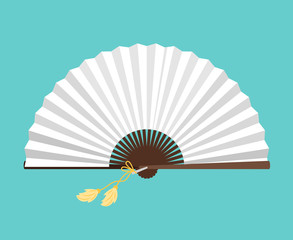 Wall Mural - White open fan isolated on background vector. Illustration of fan traditional culture, accessory chinese design