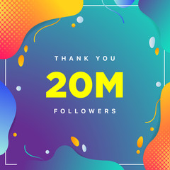 Sticker - 20M or 20000000, followers thank you colorful geometric background number. abstract for Social Network friends, followers, Web user Thank you celebrate of subscribers or followers and like