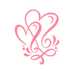 Two lover calligraphic hearts. Handmade vector calligraphy. Decor for greeting card, mug, photo overlays, t-shirt print, flyer, poster design