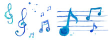 Treble Key, Treble Clef Illustration Watercolor Blue Note, Range, Music