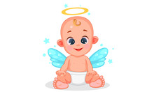 Vector Illustration Of Cute Angel Baby With Beautiful Expressions
