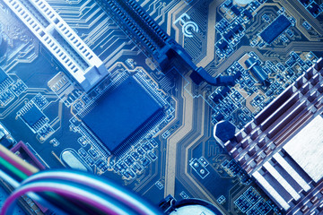 Computer circuit board. Electronic circuit. Computer technology concept