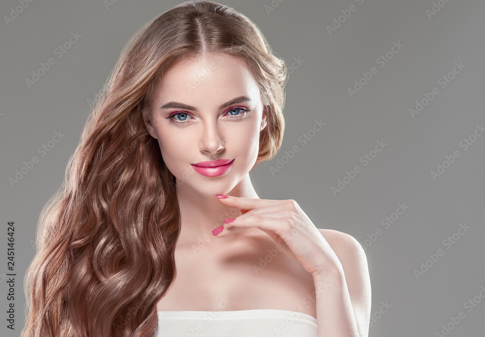 Beautiful hair woman long brunette hairstyle female healthy skin beauty makeup cosmetic concept