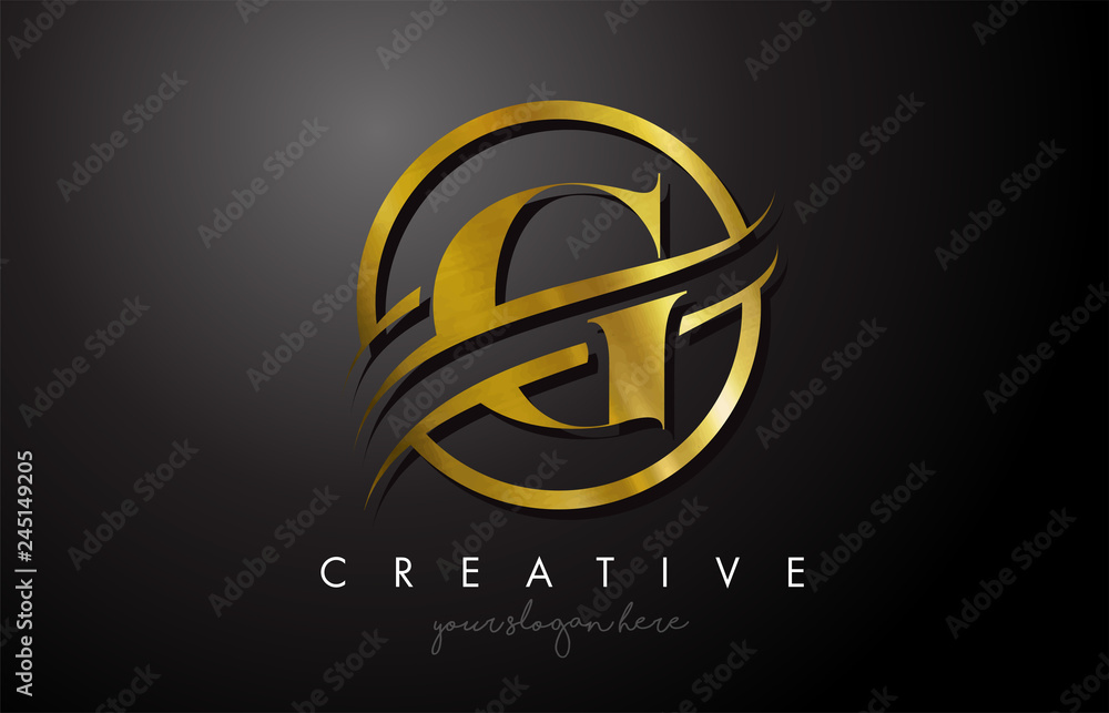 G Golden Letter Logo Design with Circle Swoosh and Gold Metal Texture ...