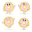Donut. Fast food character set isolated on white