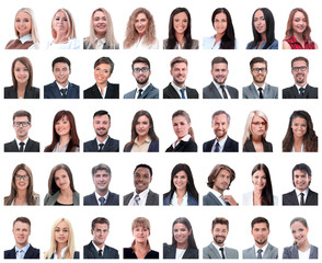 collage of portraits of successful employees isolated on white