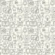 Vector graphic design seamless pattern with linear icons. Line style designer background with place for text.  Graphic design education and learning.