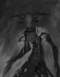 Dark horned creature lurking in an abstract background, representing fear - digital fantasy painting