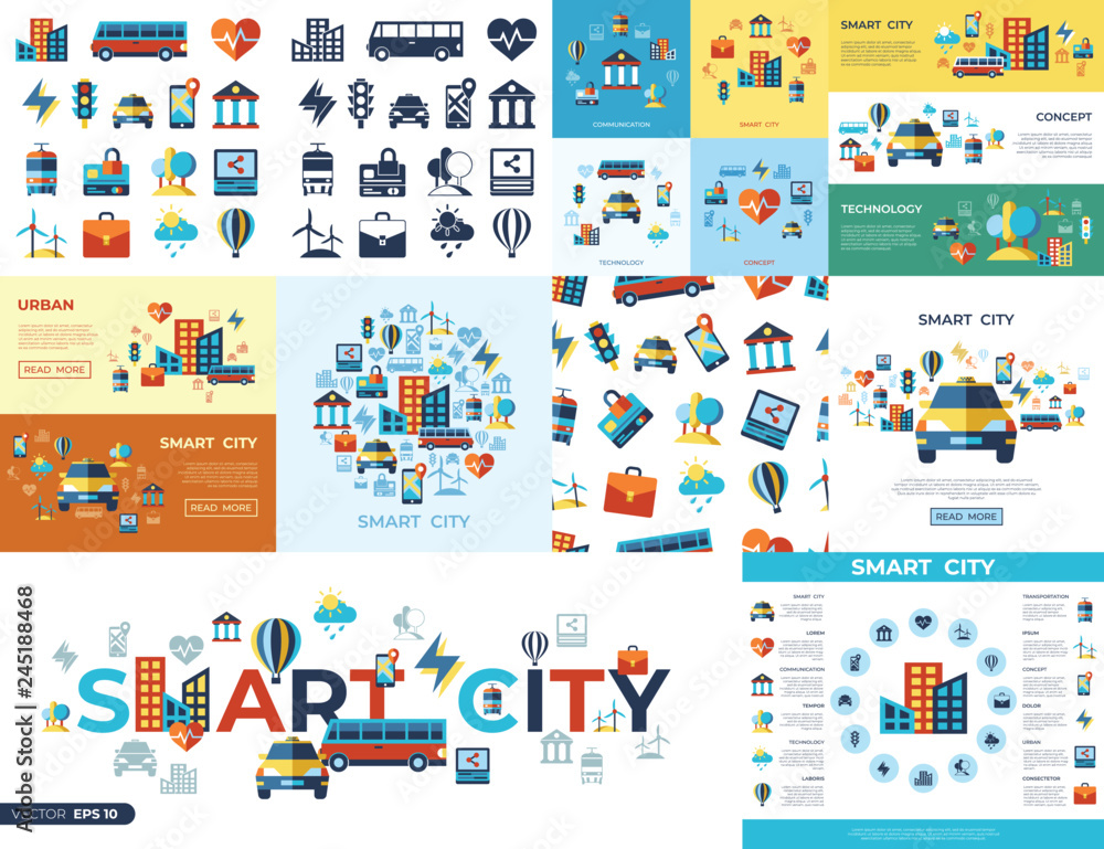 Digital vector smart city icons set Stock Vector | Adobe Stock