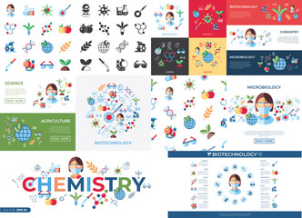  Digital vector biotechnology icons set